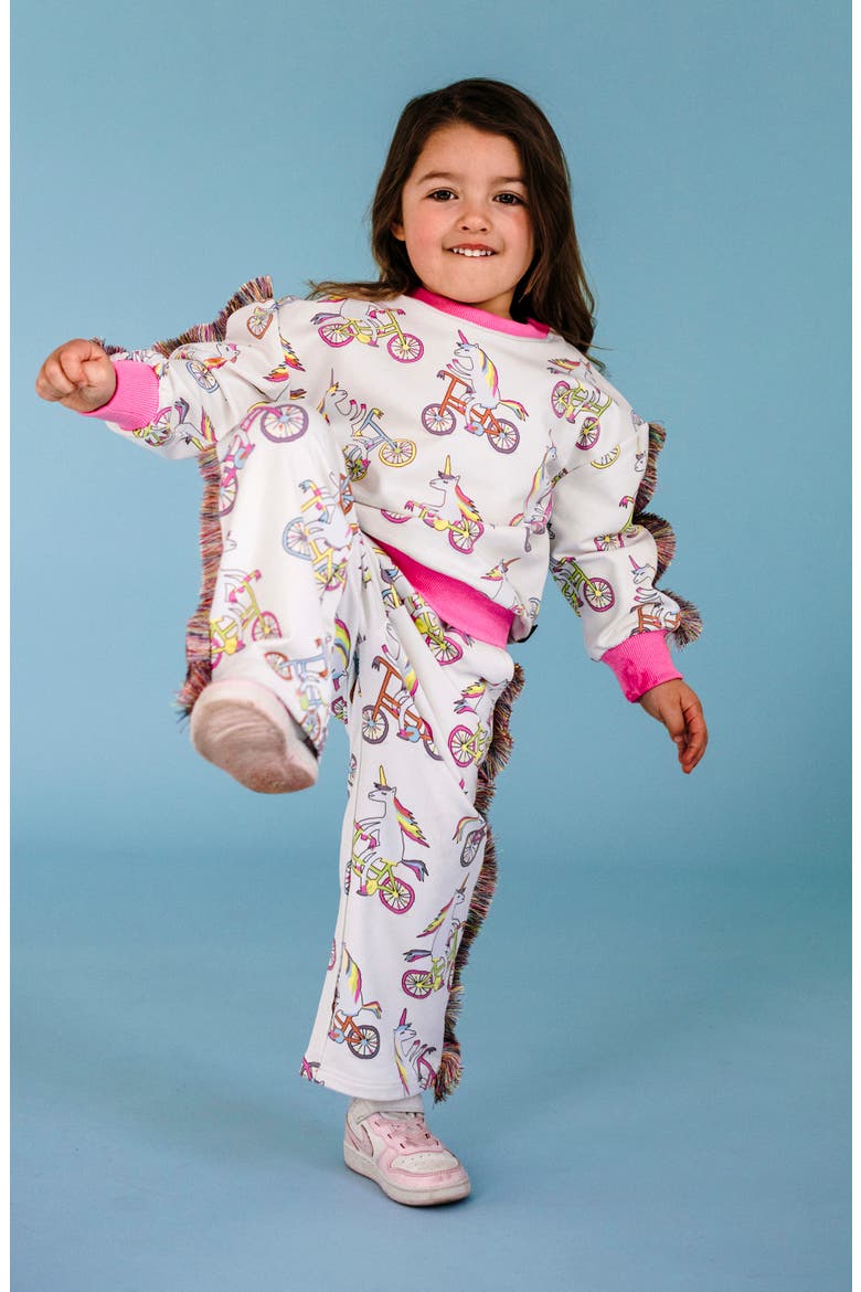 Kids' Funky Fringe Unicorn Print Cotton Track Pants, Alternate, color, CREAM