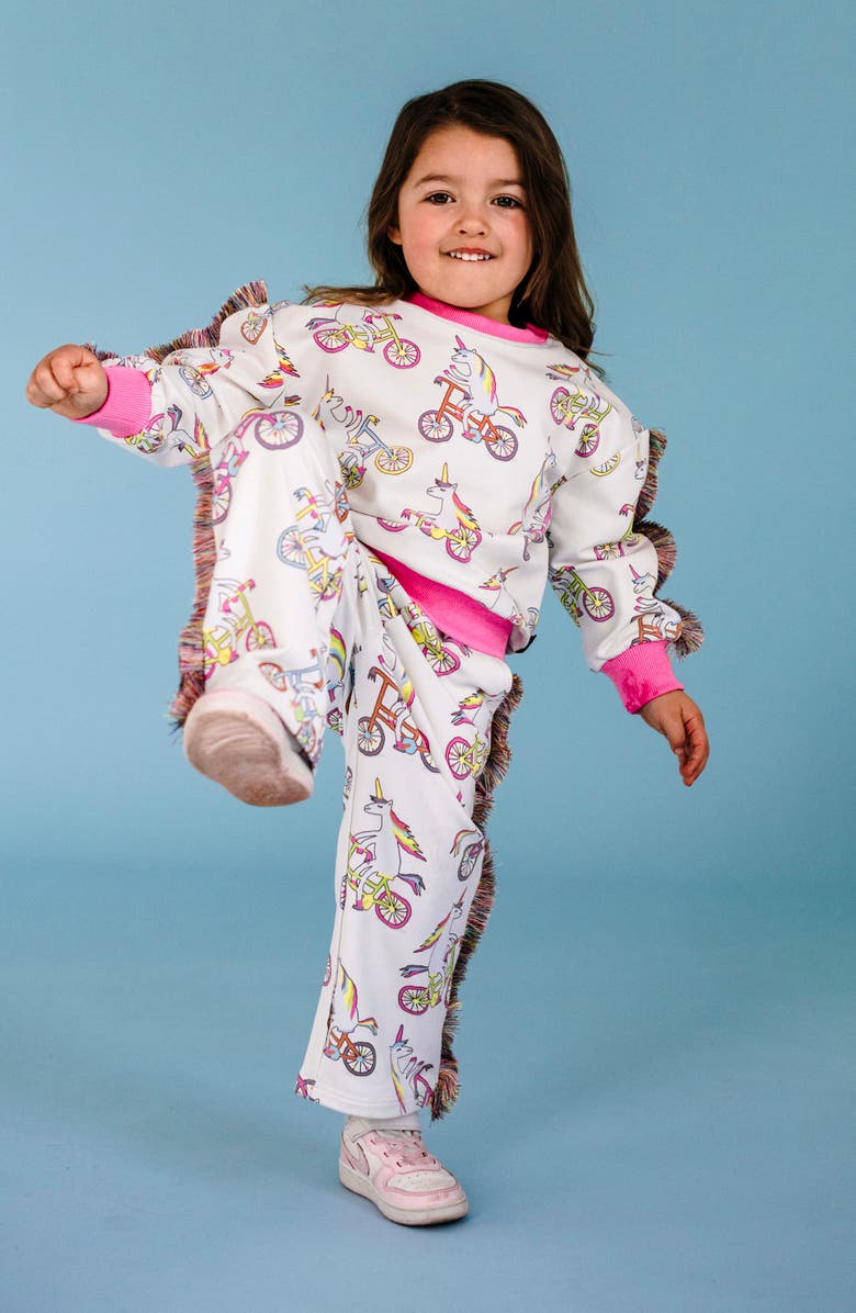 Rock Your Kid Kids' Funky Fringe Unicorn Print Cotton Track Pants, Alternate, color, Cream