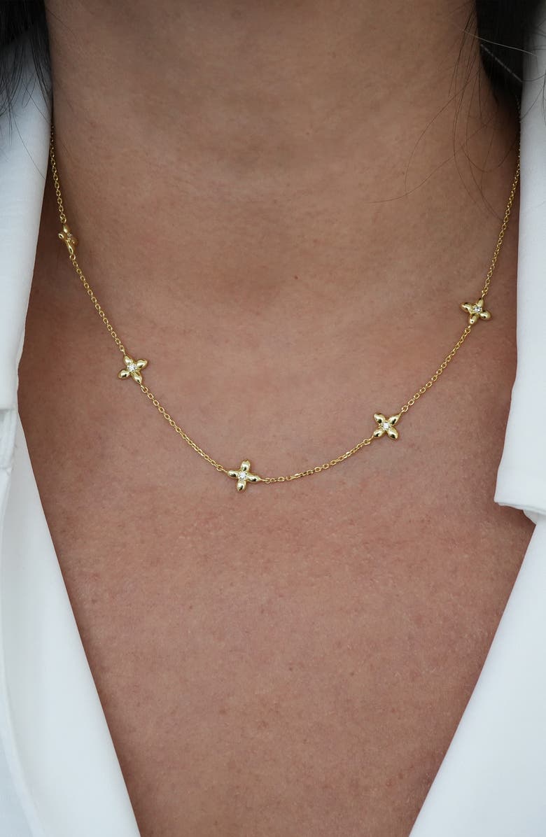 Argento Vivo Sterling Silver Flower Cubic Zirconia Station Necklace, Alternate, color, Gold
