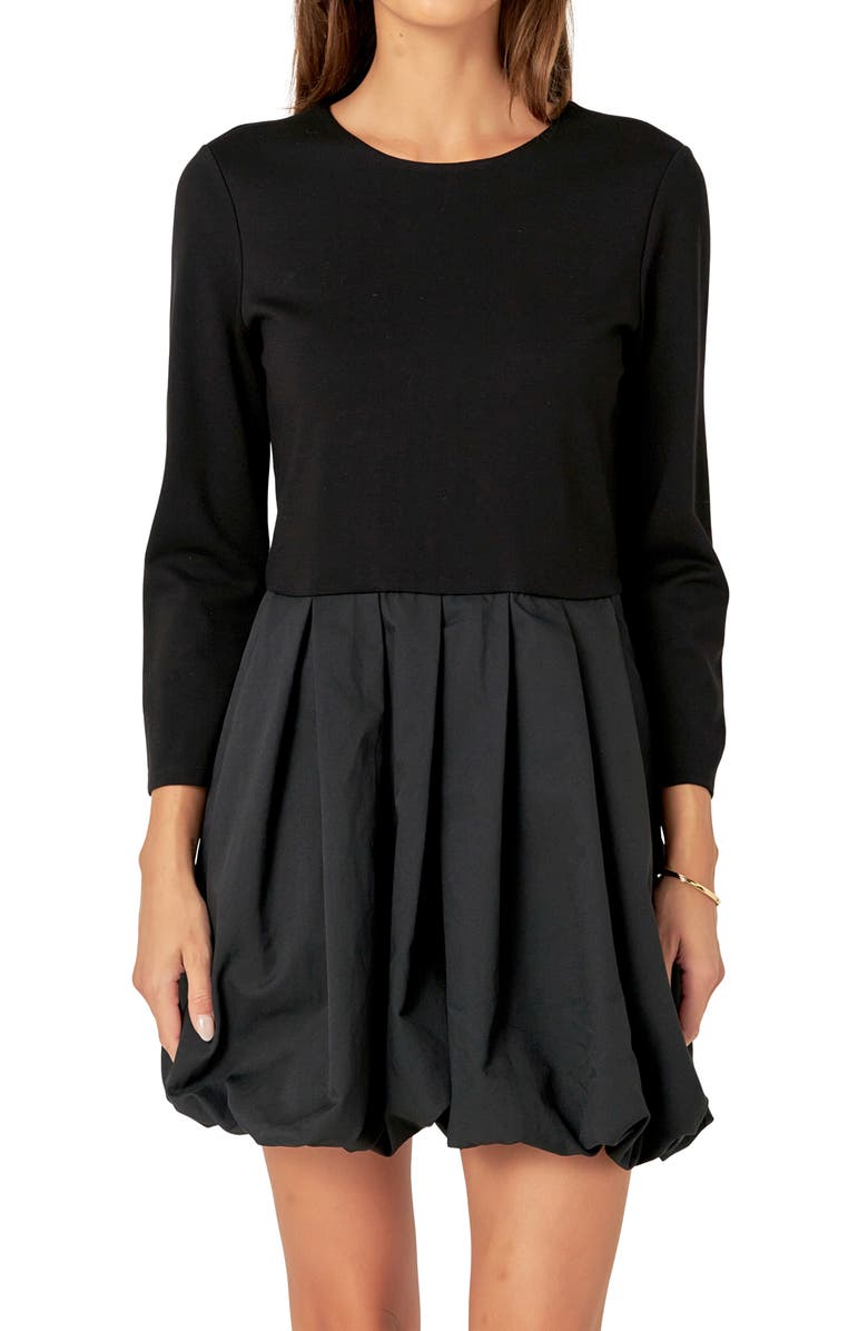 English Factory Mixed Media Bubble Hem Minidress, Alternate, color, Black