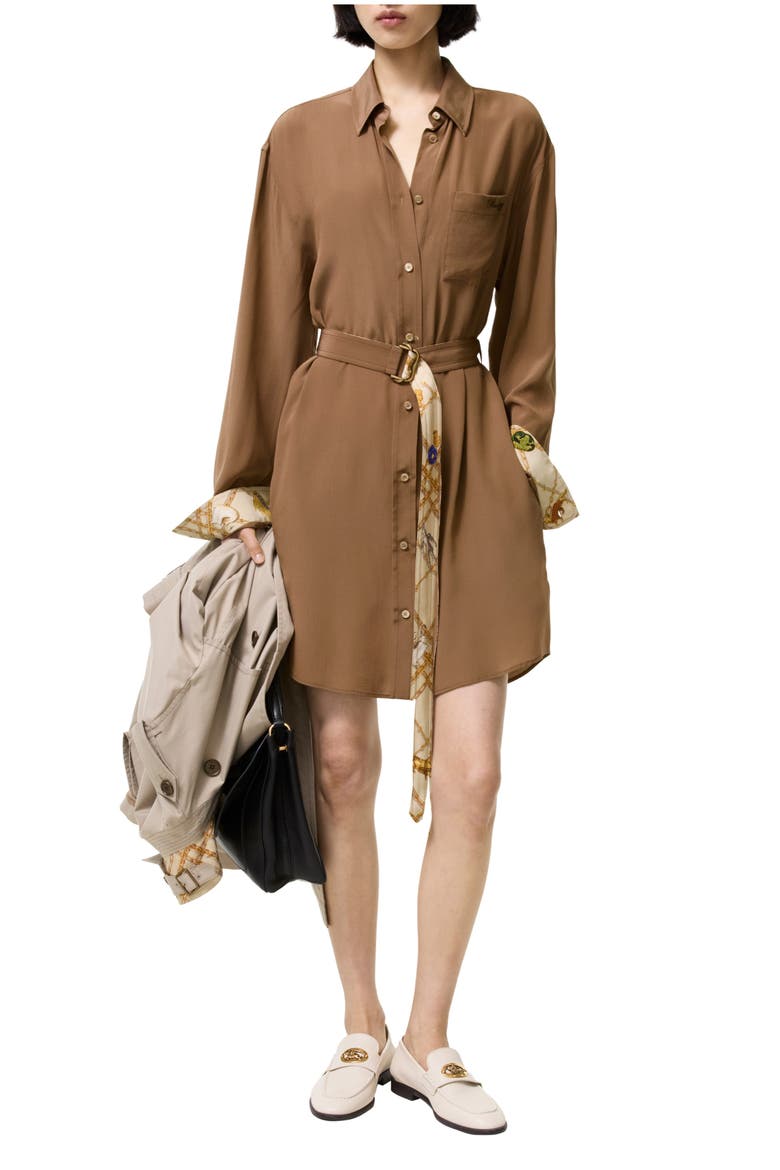 Silk Crepe de Chine Shirt Dress, Main, color, Puddle brown