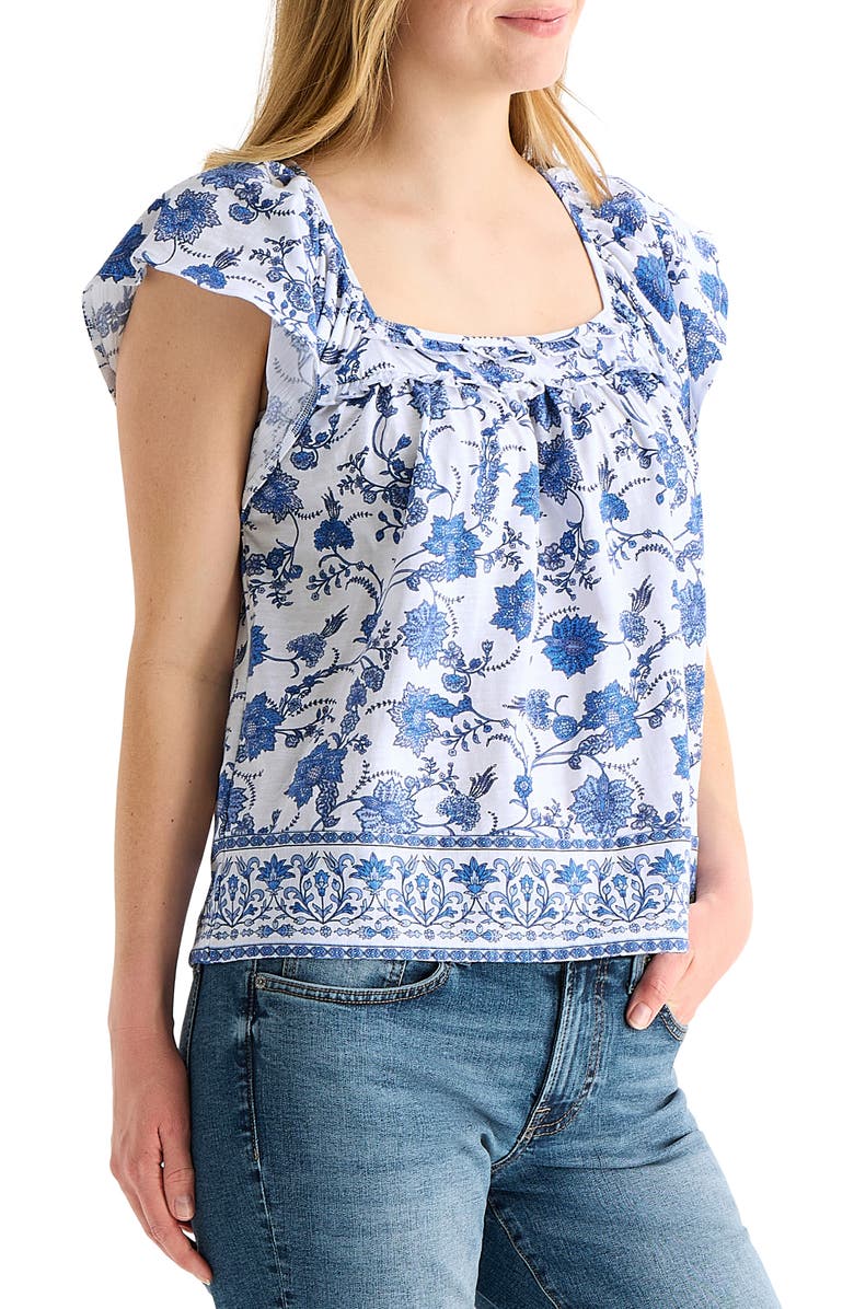 Lucky Brand Mix Media Ruffle Top, Alternate, color, Blue Multi
