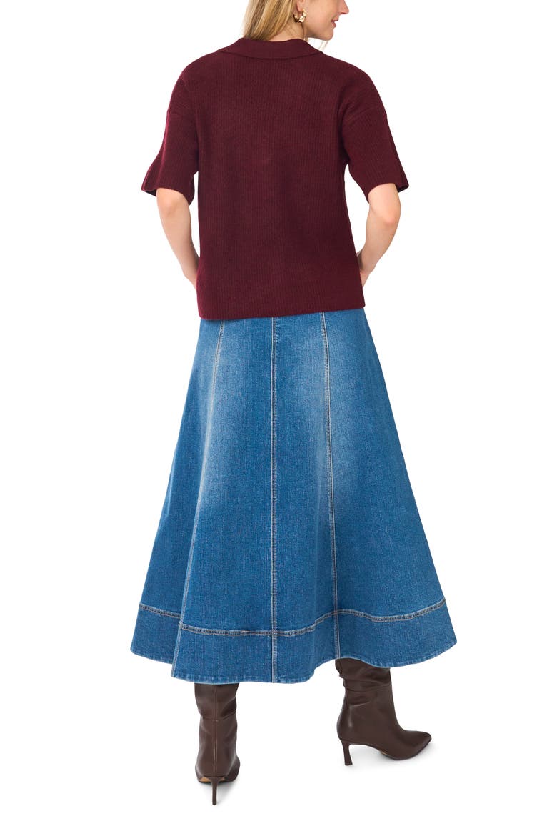Short Sleeve Johnny Collar Sweater, Alternate, color, WINE