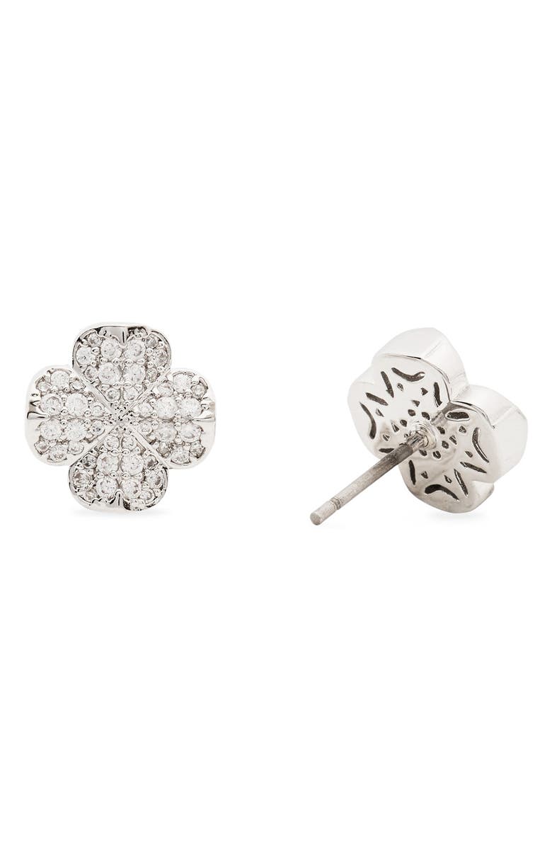 Kate Spade New York pavé flower stud earrings, Alternate, color, Clear/ Silver