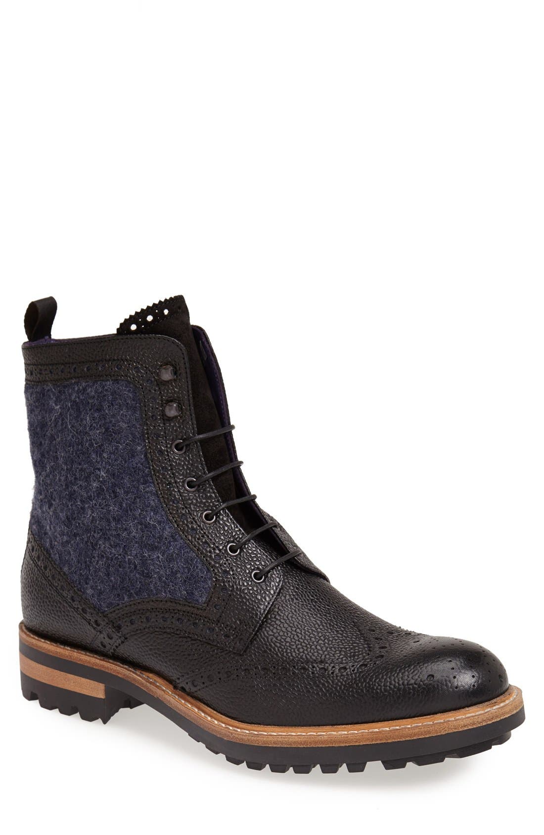 'Camden' Wingtip Boot, Main, color, BLACK