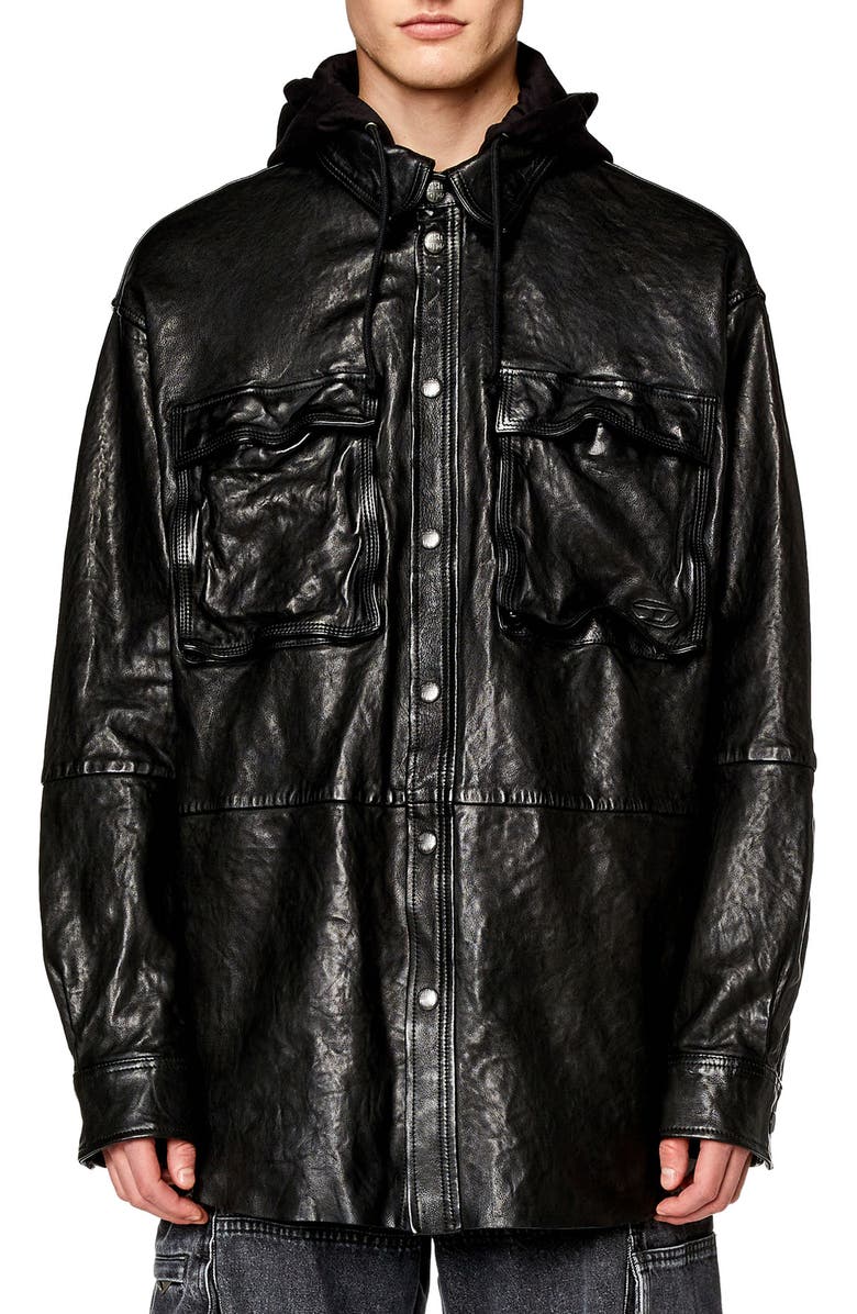 DIESEL<sup>®</sup> L-Sphinx Double Hood Leather Jacket, Main, color,