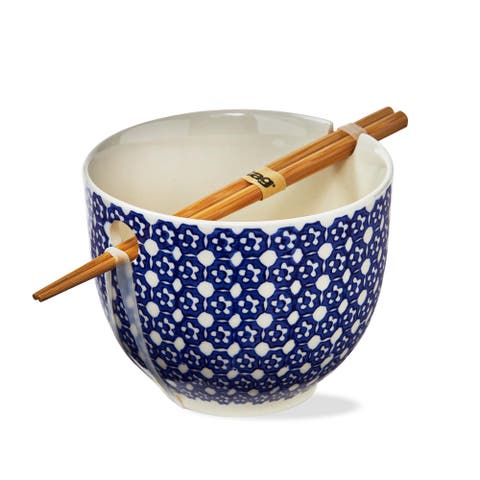 Lisbon Dot Noodle Bowl S/2 Blue Stoneware Everyday