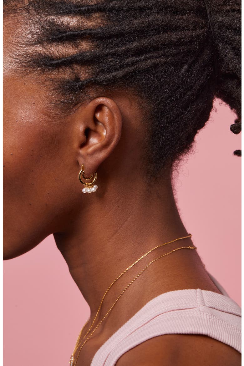 Pearl Drop Double Hoop Earrings, Alternate, color, GOLD