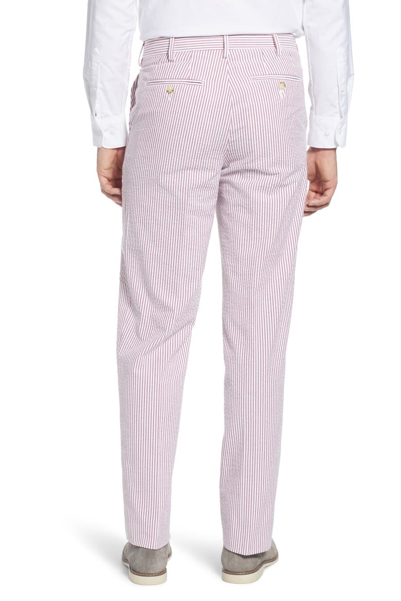 Flat Front Stripe Cotton Seersucker Pants, Alternate, color, GARNET