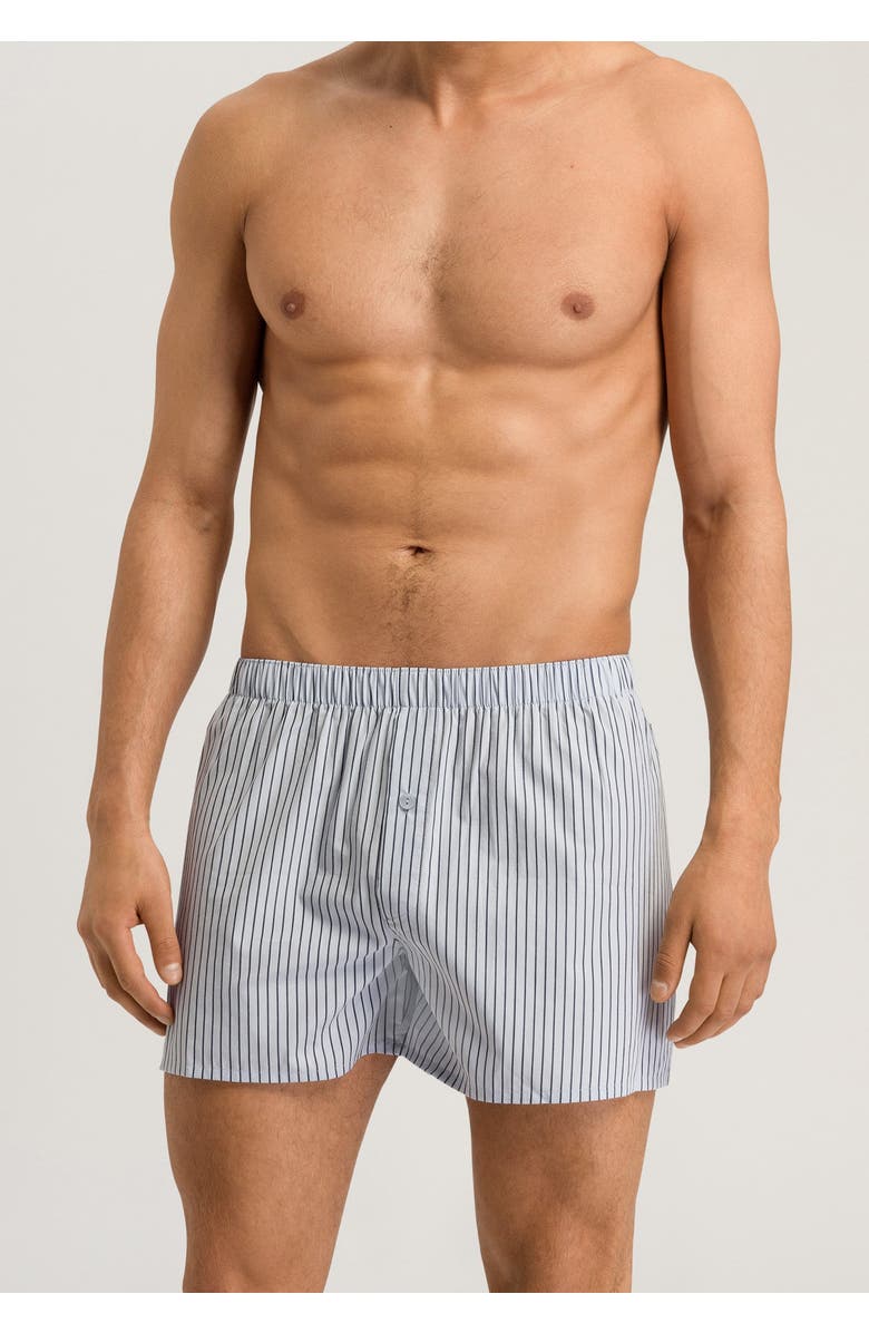 Hanro Fancy Woven Cotton Boxer, Alternate, color, Light Grey Stripe