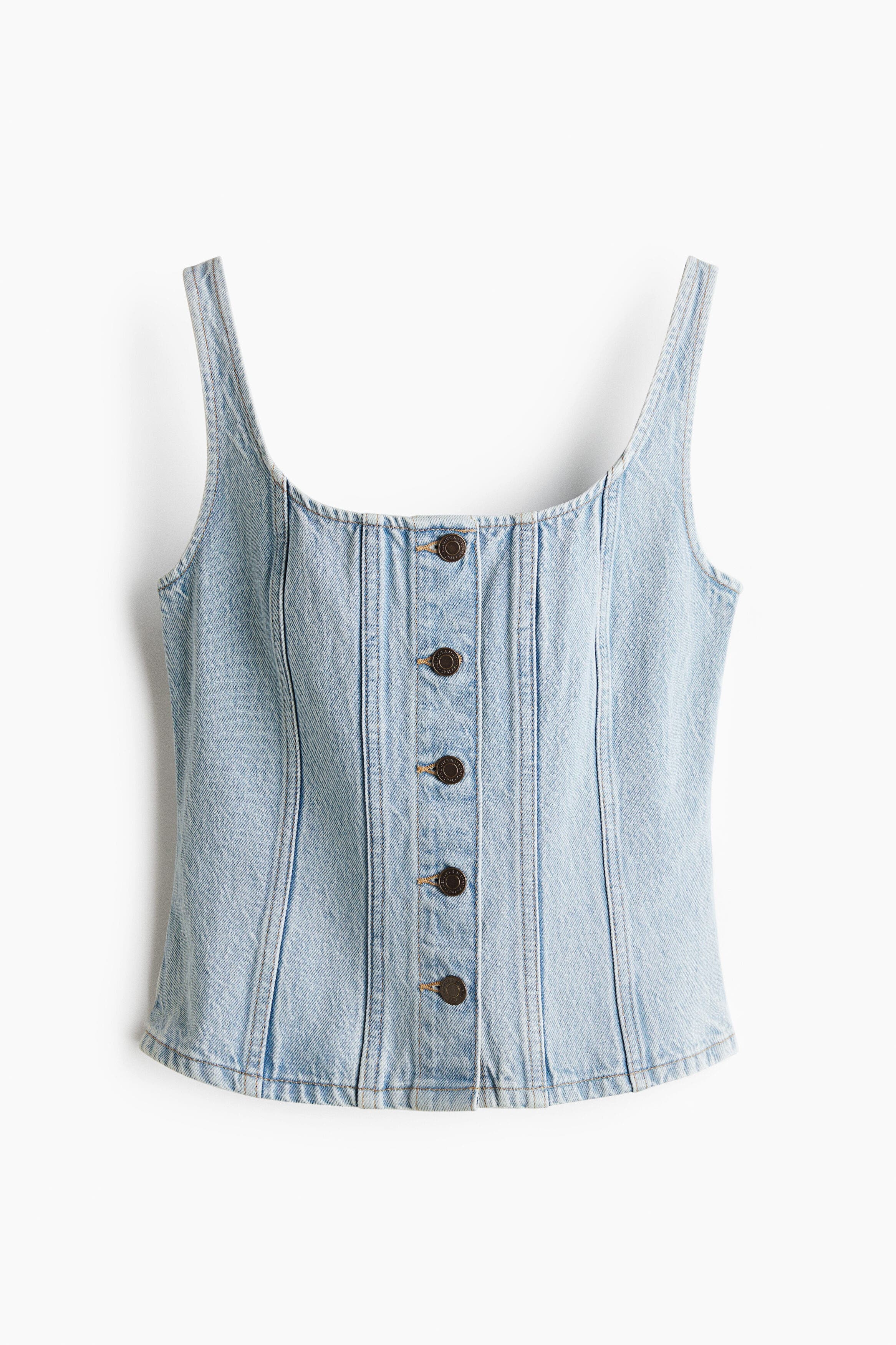 Button-front Denim Top - image 3
