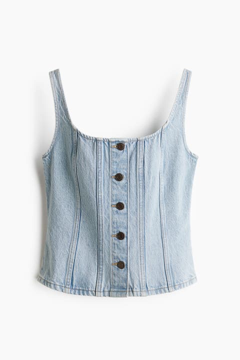 Button-front Denim Top