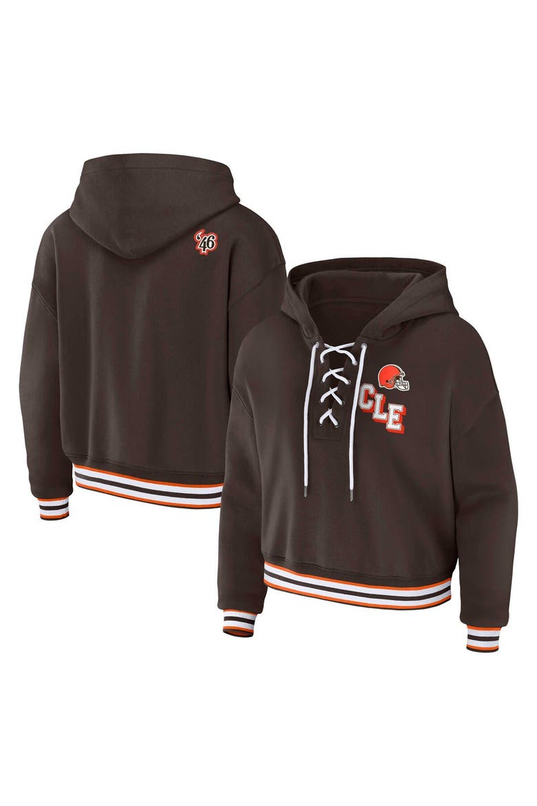 Women's WEAR by Erin Andrews Brown Cleveland Browns Plus Size Lace-Up Pullover Hoodie, Main, color, Brown