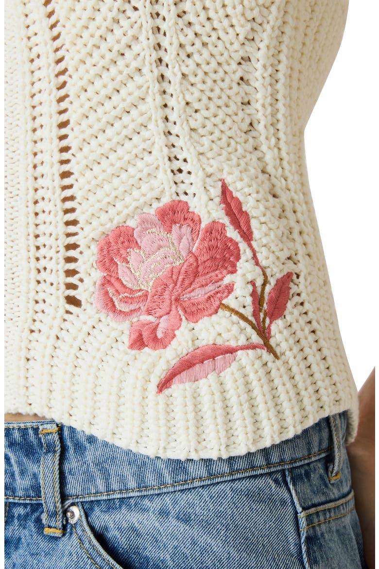 Opal Floral Embroidered Crochet Knit Halter Top, Alternate, color, NATURAL