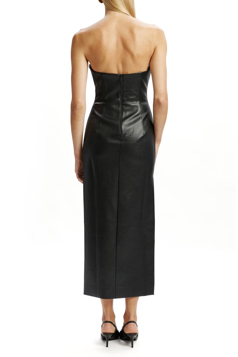 Eleni Strapless Plunge Neck Faux Leather Midi Dress, Alternate, color, BLACK