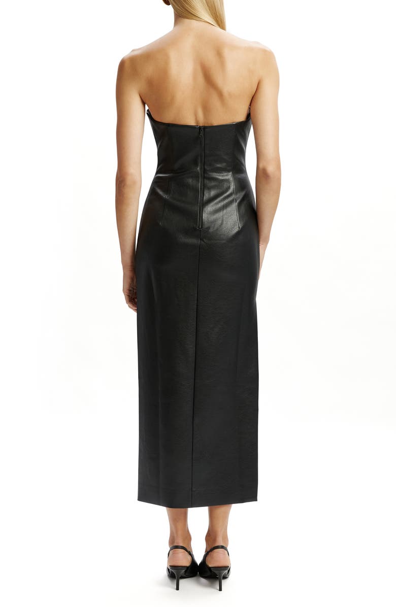 Bardot Eleni Strapless Plunge Neck Faux Leather Midi Dress, Alternate, color, Black