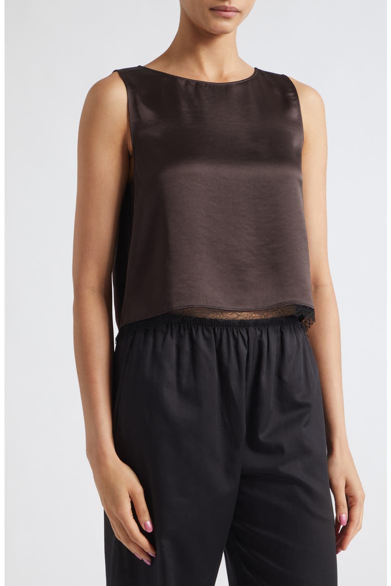Barb Lace Trim Sleeveless Satin Top, Alternate, color, CHOCOLATE