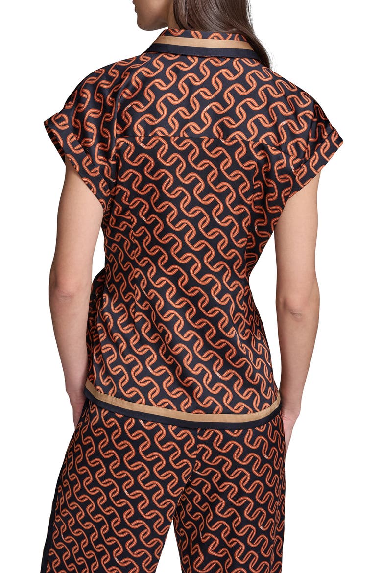 Side Tie Crêpe de Chine Button-Up Shirt, Alternate, color, MIDNIGHT NAVY/ SIENA