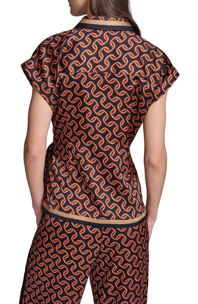 KARL LAGERFELD PARIS Side Tie Crêpe de Chine Button-Up Shirt, Alternate, color, Midnight Navy/ Siena