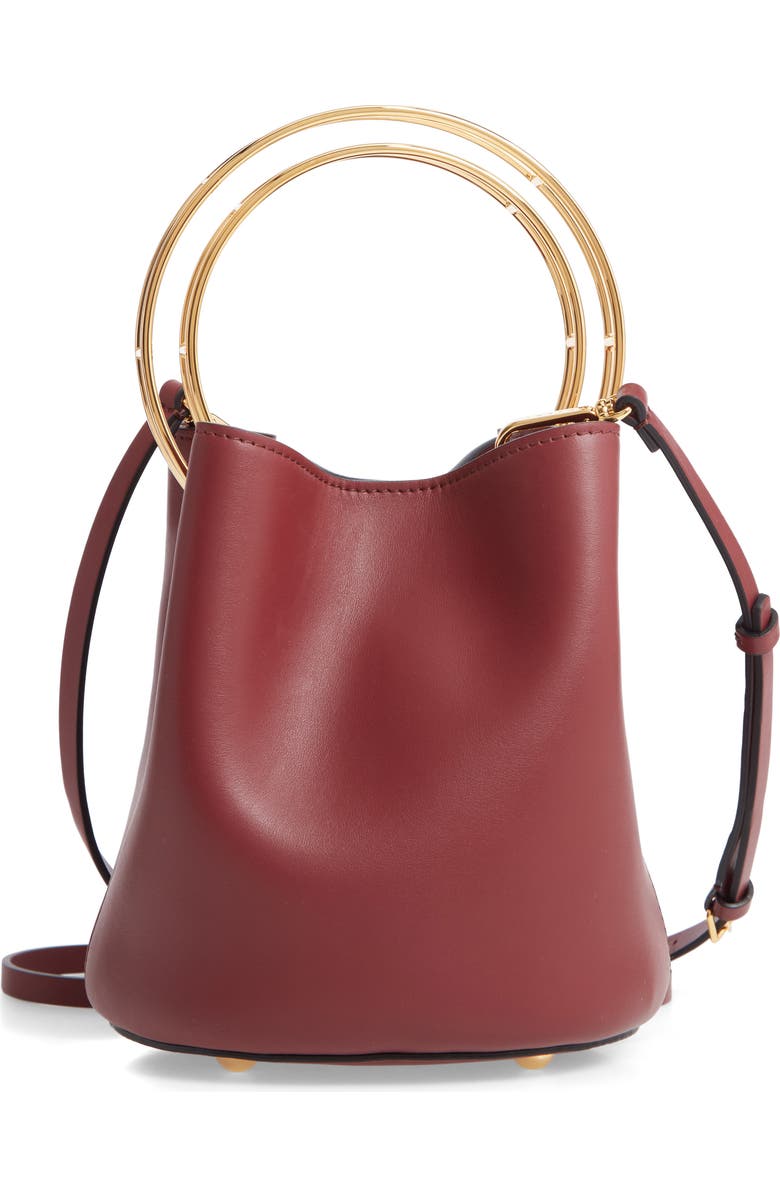 Marni Ring Handle Leather Bucket Bag, Main, color,