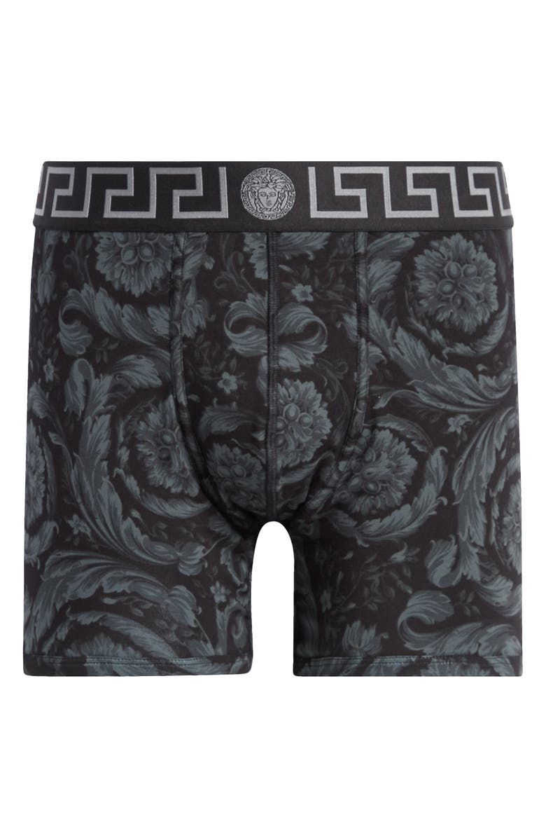Versace Barocco Print Boxer Briefs, Alternate, color, Black Grey