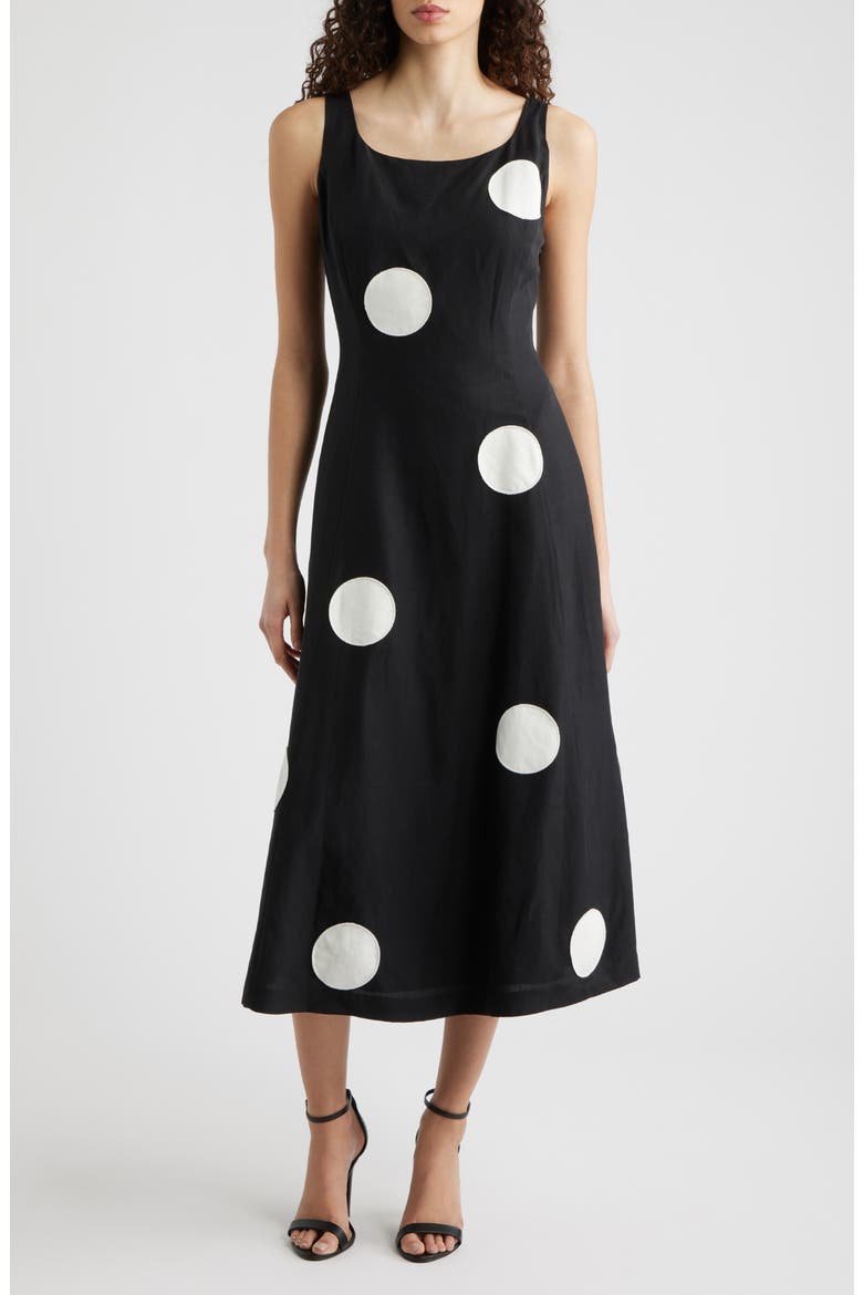 The Lucie Dot Midi Dress, Main, color, NOIR/ WHITE