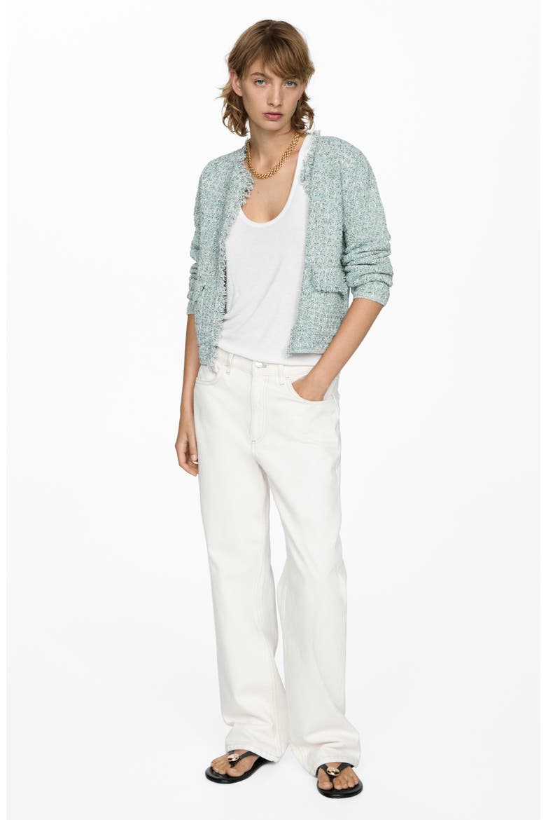 Fringe Trim Tweed Jacket, Alternate, color, AQUA GREEN