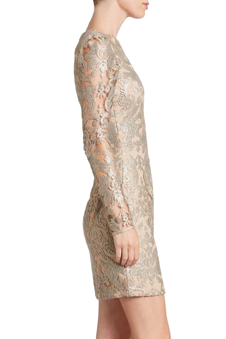 Claudia Plunging Illusion Sequin Lace Minidress (Nordstrom Exclusive), Alternate, color, PLATINUM/ NUDE