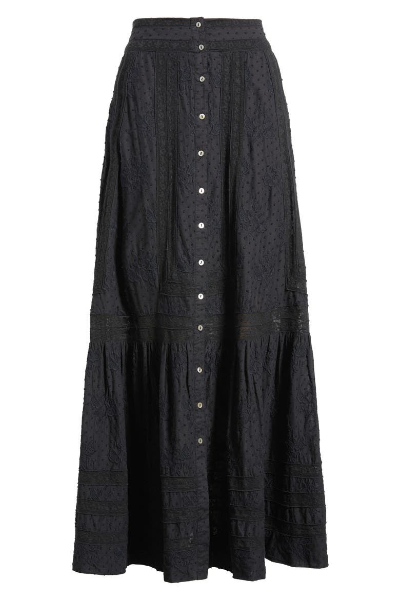 Araminta Lace Clip Dot Maxi Skirt, Main, color, BLACK