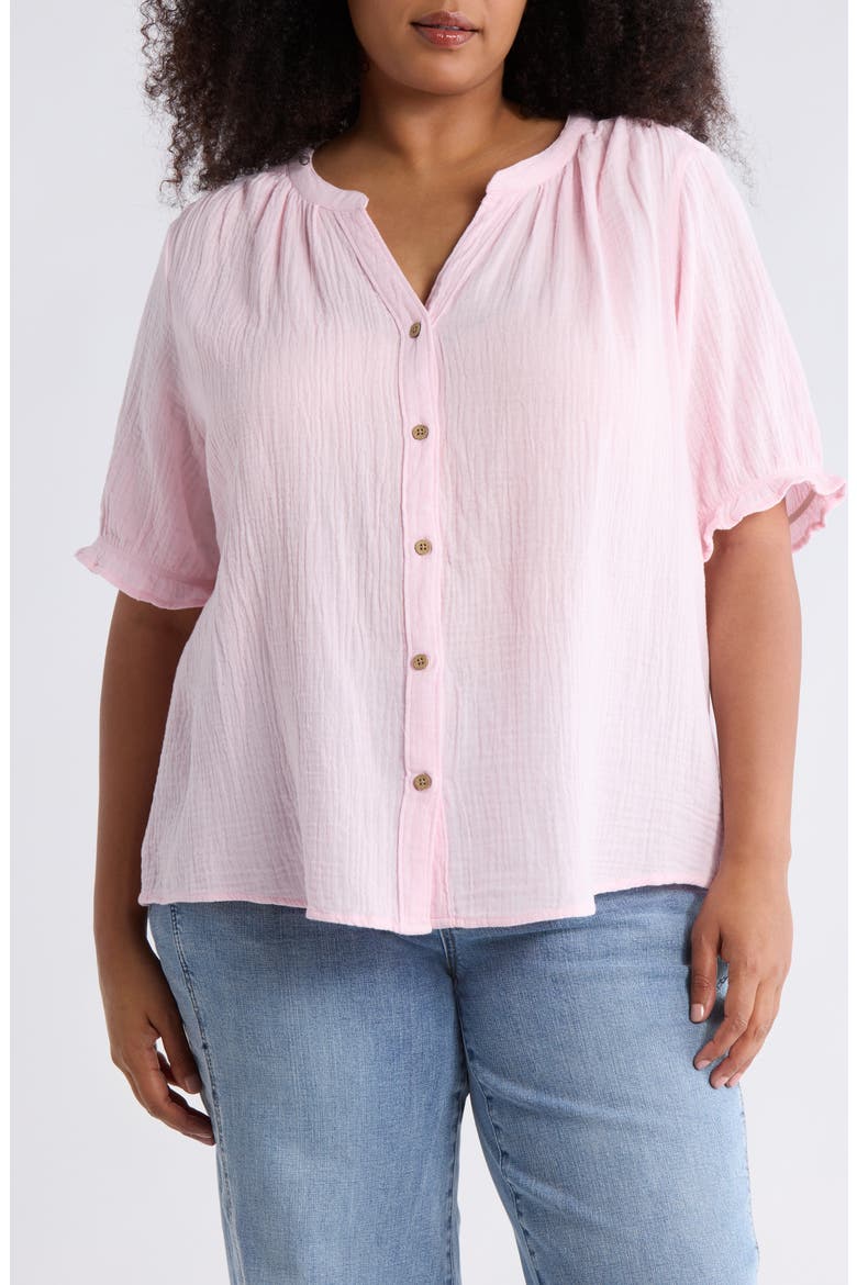 Jemma Cotton Gauze Button-Up Shirt, Main, color, PALE PINK