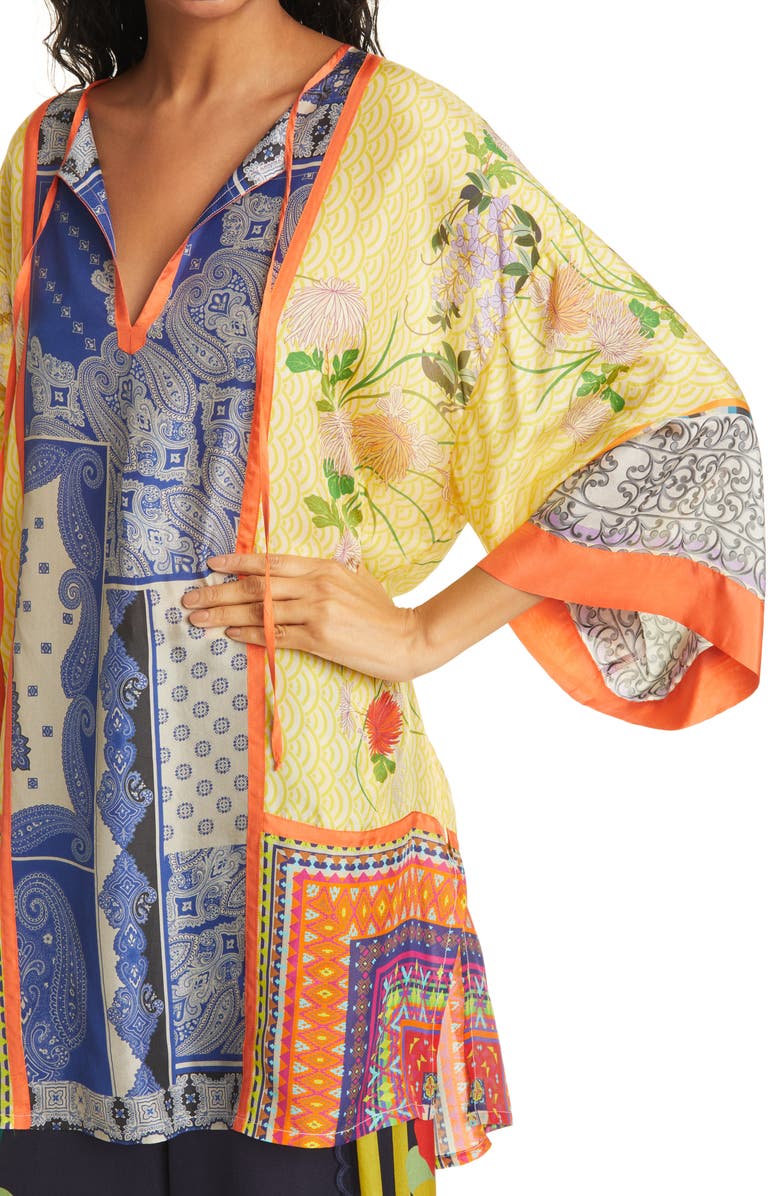 Johnny Was Arden Mixed Print Silk Tunic Top, Alternate, color, 