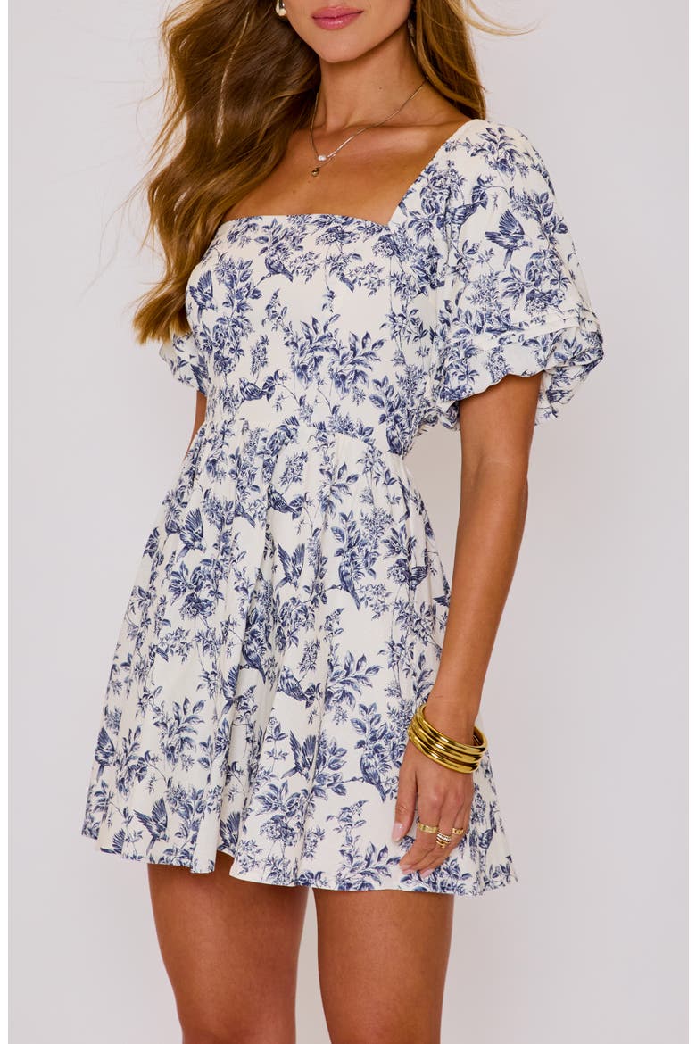 Erica Floral Puff Sleeve Minidress, Alternate, color, IVORY/ BLUE