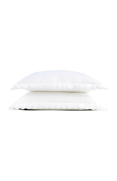 Scallop Edge Luxury Cotton Sateen Oxford Style Pillow Sham Pairs