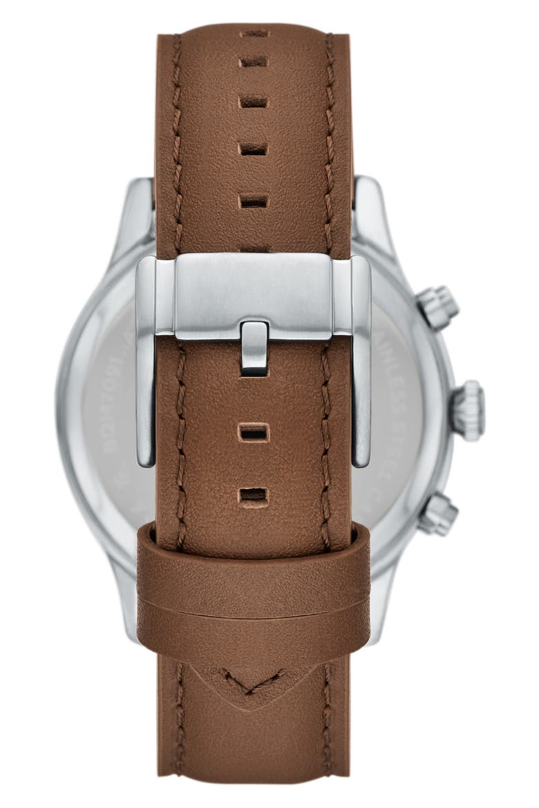Bennett Multifunction Leather Strap Watch, 45mm, Alternate, color, SILVER
