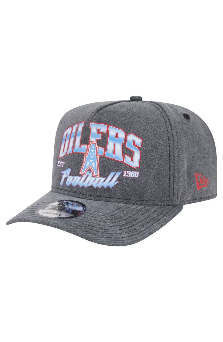 New Era Men's New Era Black Houston Oilers Throwback Washed A-Frame 9FIFTY Snapback Hat, Main, color,