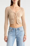 All in Favor Crochet Detail Tie Front Sweater