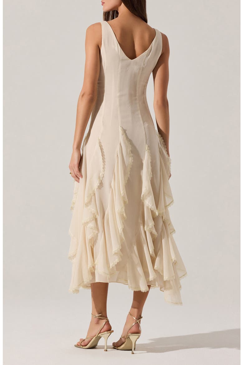 Philomene Ruffle Detail Midi Dress, Alternate, color, CREAM