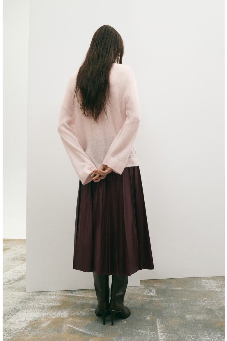 Dalia Pleated Faux Leather Midi Skirt, Alternate, color, DARK RED