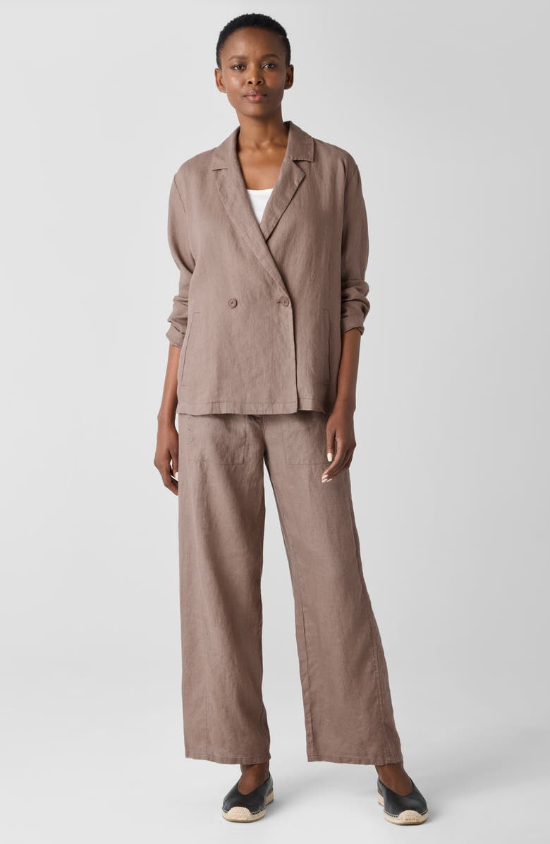 Eileen Fisher Double Breasted Organic Linen Blazer, Alternate, color, Cocoa