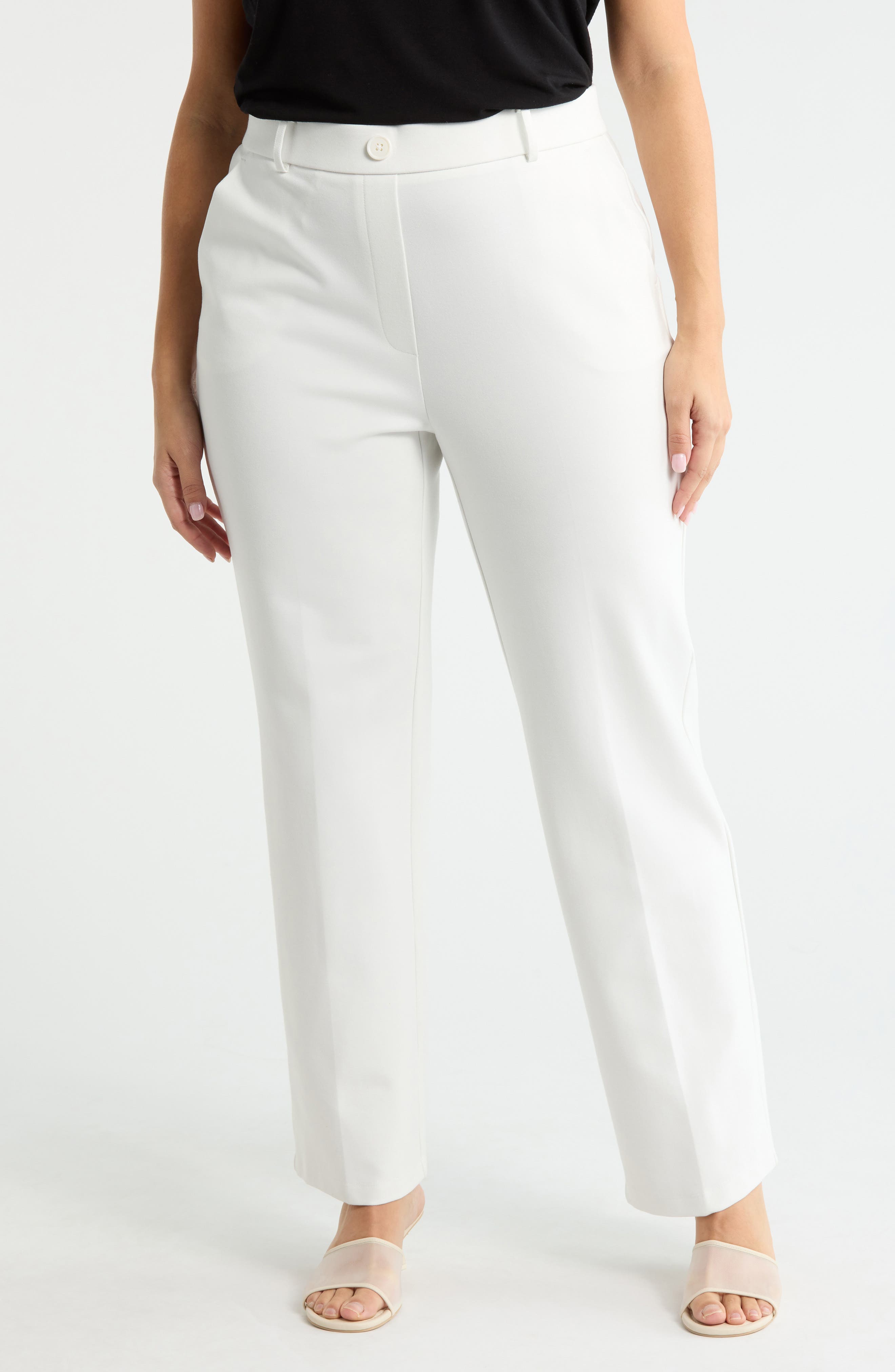 Faux Fly Stretch Straight Leg Pants