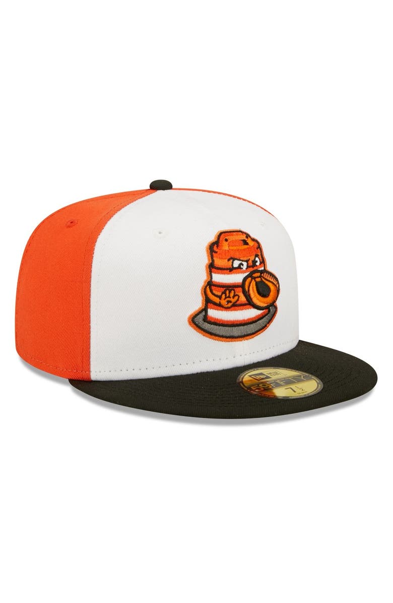 New Era Men's New Era White/Black Peoria Chiefs Orange Barrels Theme Night 59FIFTY Fitted Hat, Alternate, color, 