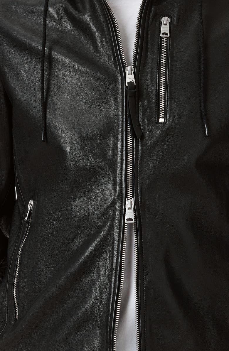 AllSaints Ashton Hooded Leather Jacket, Alternate, color, Black