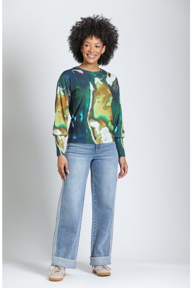 Liquid Marble Crewneck Sweater, Alternate, color, FOREST/SULPHUR