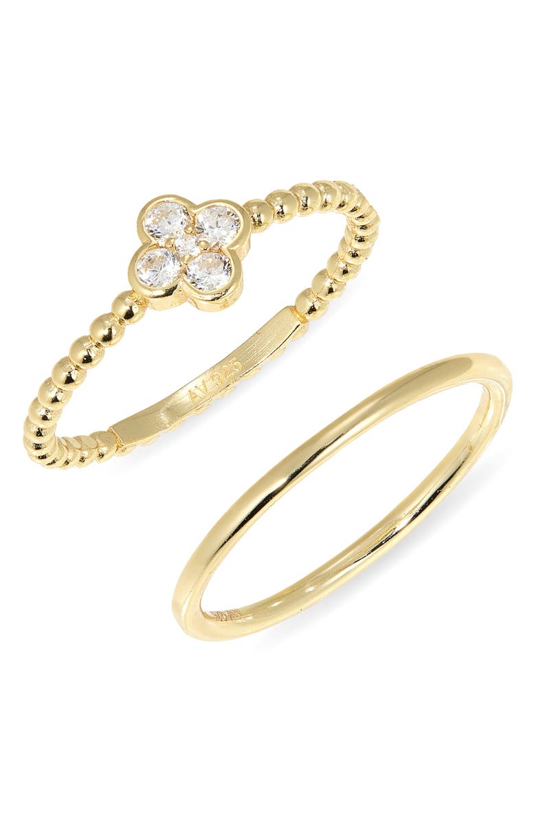 ARGENTO VIVO Set of 2 Clover Stacking Rings, Main, color, Gold