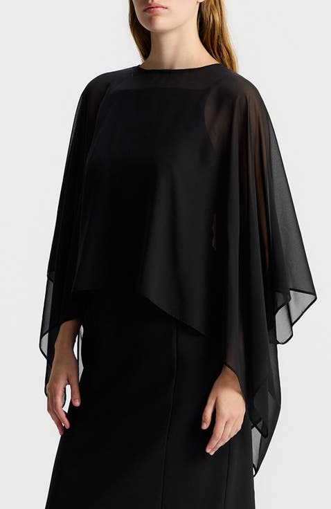 Natalia Sheer Cape-sleeve Top