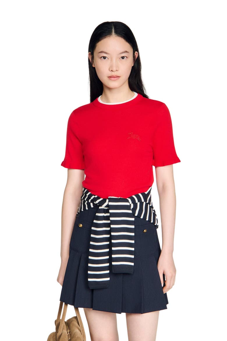Contrast collar wool sweater, Main, color, Red