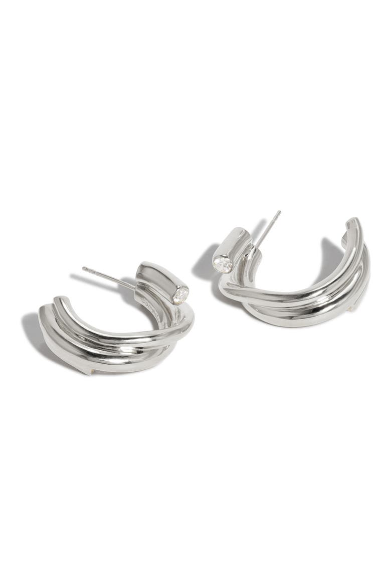 Cubic Zirconia Hoop Earrings, Alternate, color, SILVER PLATED