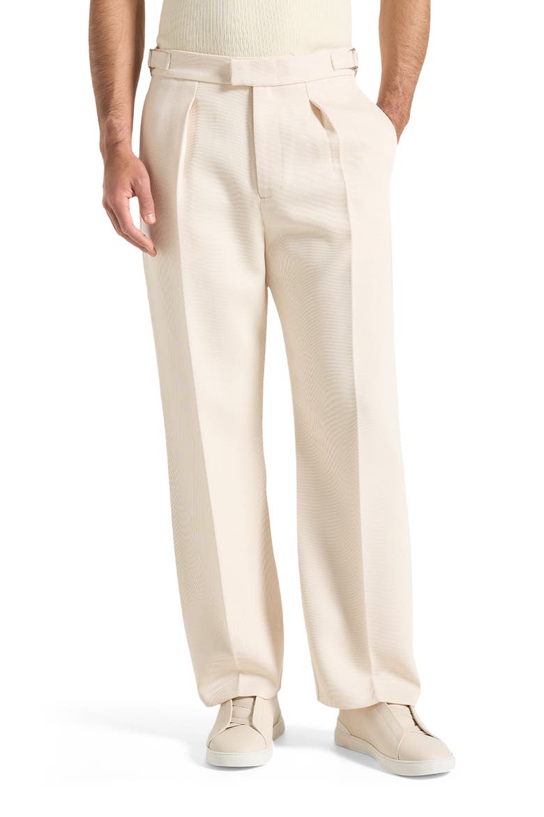 Dorian Relaxed Fit Twill Pleated Tailored Trousers, Main, color, Cream