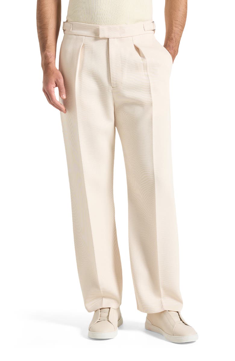 Manière De Voir Dorian Relaxed Fit Twill Pleated Tailored Trousers, Main, color, Cream