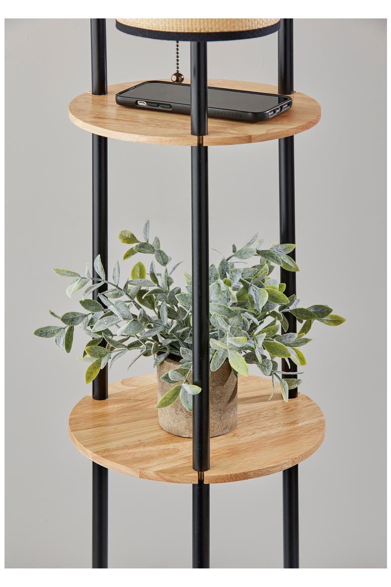 Trio Shelf Floor Lamp, Alternate, color, BLACK W. NATURAL WOOD SHELVES